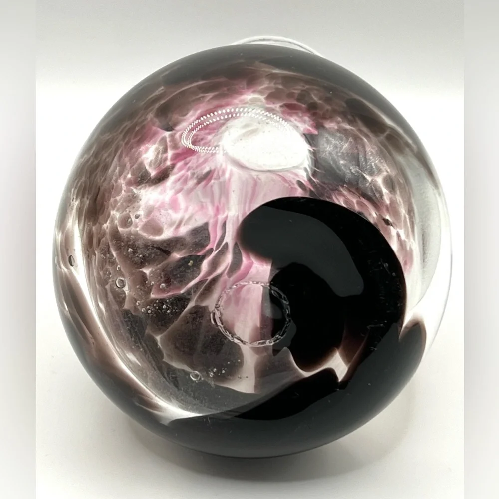 Handblown Art Glass Flowers Bud Vase Brown Pink Abstract Pattern 6 in
